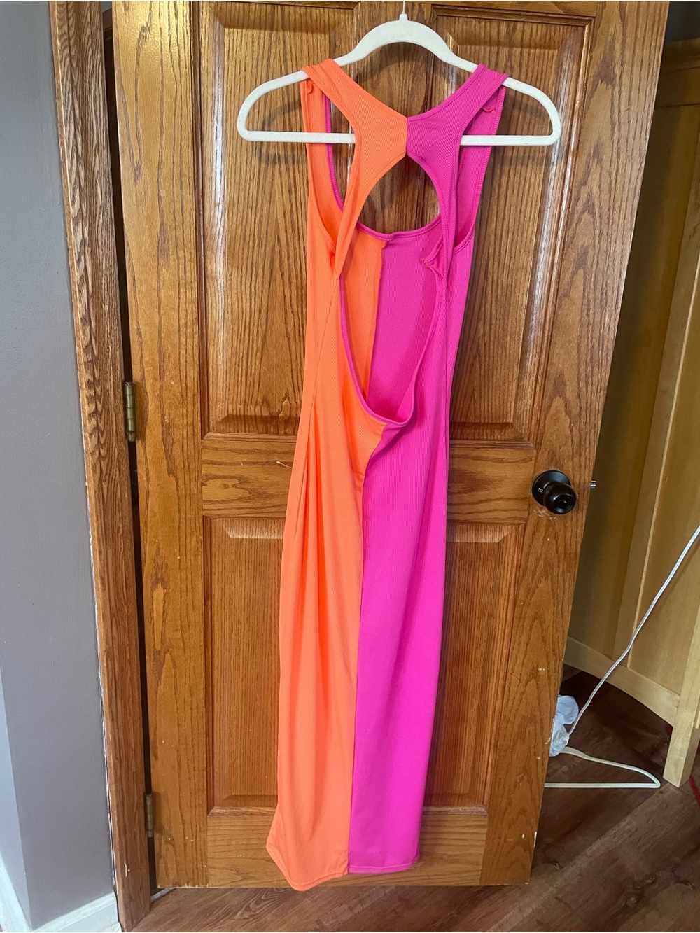 Zara Neon Orange and Hot Pink Colorblock Maxi Dress